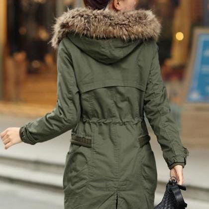 Green Womens Winter Coats Faux Fur Lining Parka With Fur Hood on ...