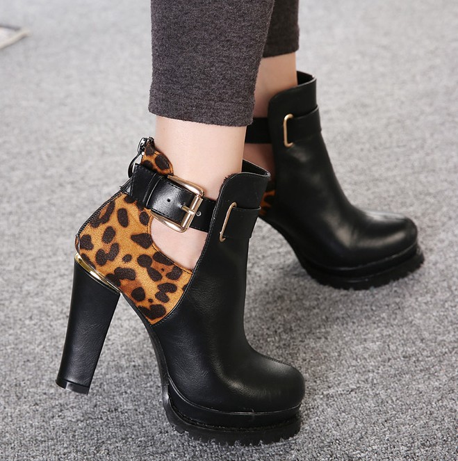 leopard booties chunky heel